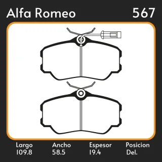 PASTILLAS DE FRENO  ALFA ROMEO 164  MOTOR CHICO  LAR. 109.8 ANC. 58.5 ESP. 19.4 POSC. DEL. GUARDADO (7) FIMPEX 3106