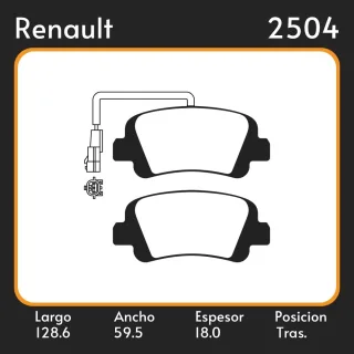 PASTILLAS DE FRENO  RENAULT  MASTER III 2010 / 2011 LAR. 128.6 ANC. 59.5 ESP. 18 POSC. TRAS. GUARDADO 1100 EQUIVALENCIAS 3242 PD/1440-B N/1747 48660
