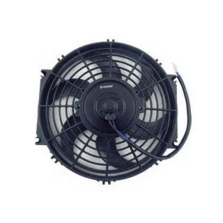 ELECTROVENTILADOR UNIVERSAL FLUJO: ASP. - SOP. | GIRO: HOR. - ANTIHOR. |  EXT. 10" | VOLTAJE: 12 V | POT. 90 W | CAUDAL: 1320 M3|H | ALTURA: 65 MM | A