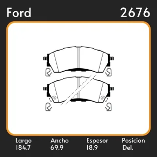 PASTILLAS DE FRENO FORD RANGER RAPTOR 2.0 - 3.2 TDCI 2015/ DELANTERA / MEDIDAS L=184.7  A=69.9 E=18.90MM POS. (1248)