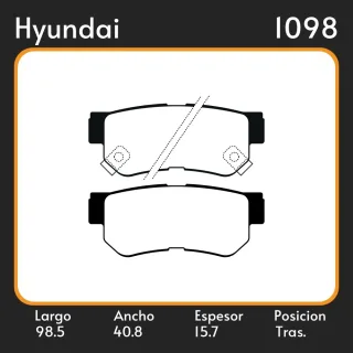PASTILLAS DE FRENO HYUNDAI SANTA FE SONATA  KIA SPORTAGE I 04/ LAR. 98.5 ANC. 40.8 ESP. 15.7 POSC. TRAS. GUARDADO (760) EQUIVALENCIAS 3213 PD/725 1176