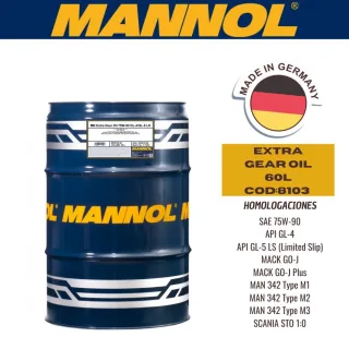 ACEITE TRANSMISION SINTETICO MANNOL 75W90 60L EXTRA GETR. CAJA (X1U) GL4/GL5 LS