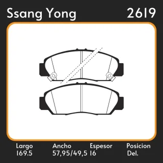 PASTILLAS DE FRENO   SSANG YONG MUSSO 97/  NEW KORANDO 97/  LAR. 169.5 ANC. 57,95 49,50 ESP. 16 POSC. DEL. GUARDADO 460 EQUIVALENCIAS 05P721