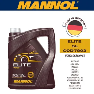 ACEITE SINTETICO MANNOL 5W40 5L ELITE CAJA (X4U) API SN/CH-4 - ACEA A3/B4
