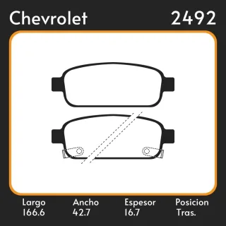 PASTILLAS DE FRENO  CHEVROLET CRUZE 12/ LAR. 116.6 ANC. 42.7 ESP. 16.7 POSC. TRAS. GUARDADO (998) EQUIVALENCIAS 3264 PD/1102 1755 N/387 48240