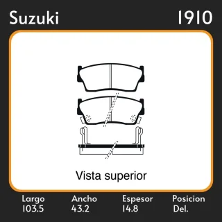 PASTILLAS DE FRENO  SUZUKI VITARA (ET. TA)(07/88-03/99) LAR. 103.5 ANC. 43.2 ESP. 14.8 POSC. DEL. GUARDADO (215) EQUIVALENCIAS 3804 PD/378 05P342 4036