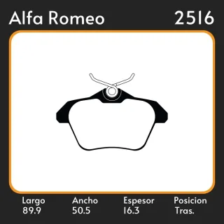PASTILLAS DE FRENO  ALFA ROMEO 147 00/- 1.6I - 1.9 JTD - 2.0I LAR. 89.9 ANC. 50.5 ESP. 16.3 POSC. TRAS. GUARDADO (541) EQUIVALENCIAS 3120 PD/451 05P29