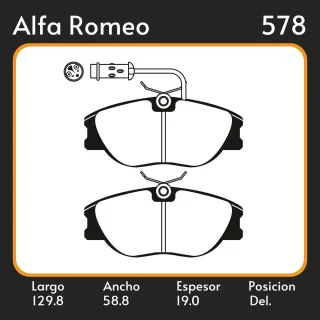 PASTILLAS DE FRENO  ALFA ROMEO 164 87/98 LAR. 129.8 ANC. 58.8 ESP. 19 POSC. DEL. GUARDADO (8) EQUIVALENCIAS FIMPEX 1114 FRAS LE PD/483-A LPR 05P286 LI