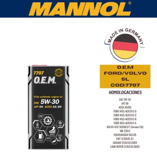 ACEITE SINTETICO MANNOL 5W30 O.E.M FORD/VOLVO (METALICO) 5L  CAJA (X4U) API SN - ACEA A5/B5 – ILSAC GF4