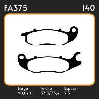 PASTILLAS DE FRENO  YAMAHA  125 / KAWASAKI KAF 1000 LAR. 98,8     111 ANC. 33,3   36,4 ESP. 7.5 POSC. DEL. GUARDADO FA 375