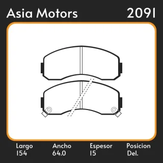 PASTILLAS DE FRENO KIA BESTA BONGO  ASIA MOTORS TOPIC 90/94 LAR. 154 ANC. 64 ESP. 15 POSC. DEL. GUARDADO (406) EQUIVALENCIAS 39560 PD/331 3147 N/888 4