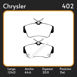 PASTILLAS DE FRENO  CHRYSLER PT CRUISER (06/00-) LAR. 124 ANC. 64.6 ESP. 20 POSC. DEL. GUARDADO (816) EQUIVALENCIAS FIMPEX 5721 FRAS LE PD/531 LPR 05P