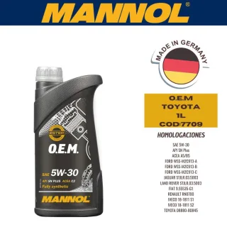 ACEITE SINTETICO MANNOL 5W30 O.E.M TOYOTA (PLASTICO) 1L  CAJA (X20U) API SN PLUS - ACEA A5/B5