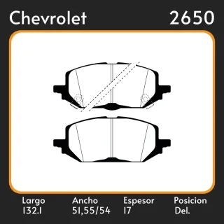 PASTILLAS DE FRENO COMPETICION CHEVROLET ONIX 1.0 - 1.2 LT - LTZ - PREMIER 19/  LAR. 132.1 ANC. 51,55  54,00 ESP. 17 POSC. DEL. GUARDADO 1236