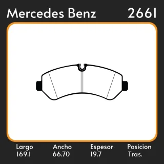 PASTILLAS DE FRENO M.BENZ SPRINTER VAN 511 - 514 CDI 516 - 519 2017../ TRASERA / MEDIDAS L=169.1 A=66.37 E=19.70 POS.(1260) EQUIVALENCIAS FRAS LE PD/2