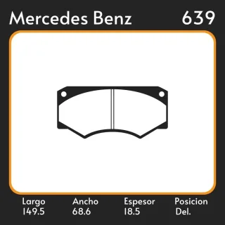 PASTILLAS DE FRENO  MERCEDES BENZ 230 - 280 - L207D - L210D - L307D - MB 100D LAR. 149.5 ANC. 68.6 ESP. 18.5 POSC. DEL. GUARDADO (115) EQUIVALENCIAS M