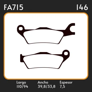 PASTILLAS DE FRENO HONDA   SUZUKI GIXXER 150 LAR. 110    94 ANC. 39,8 33,65 ESP. 7.5 POSC. DEL. GUARDADO HD165 EQUIVALENCIAS FA715