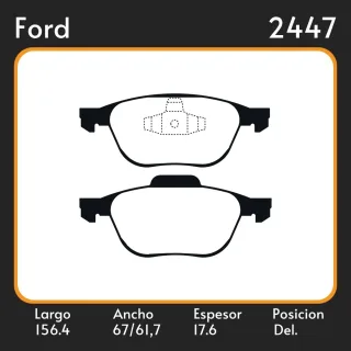 PASTILLAS DE FRENO VOLVO  FORD FOCUS KUGA ECOSPORT C-MAX (10/03-) LAR. 156.4 ANC. 67.0/61.7 ESP. 17.6 POSC. DEL. GUARDADO (930)  EQUIVALENCIAS 46370 P