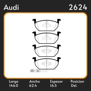 PASTILLAS DE FRENO AUDI A3-A1  VOLKSWAGEN  T-CROSS 2019/… LAR. 146 ANC. 62.4 ESP. 16.5 POSC. DEL. GUARDADO 1199