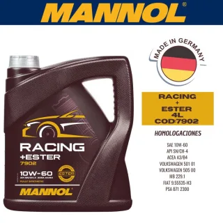 ACEITE SINTETICO MANNOL 10W60 4L RACING+ESTER CAJA (X4U) API SN/CH-4 - ACEA A3/B3/B4