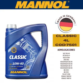 ACEITE SEMI-SINTETICO MANNOL 10W40 4L CLASSIC CAJA (X4U) API SN/CH-4 - ACEA A3/B4