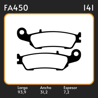 PASTILLAS DE FRENO  YAMAHA  YZ 125 CE16C 2008-2015  LAR. 93.9 ANC. 31.2 ESP. 7.2 POSC. DEL. GUARDADO EQUIVALENCIAS FA450