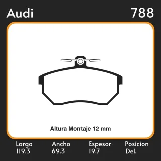 PASTILLAS DE FRENO AUDI A4   VOLKSWAGEN GOLF ALEMAN 90/96 LAR. 119.3 ANC. 69.3 ESP. 19.7 POSC. DEL. GUARDADO (649) EQUIVALENCIAS FRAS LE PD/602 FIMPEX