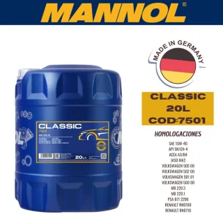 ACEITE SEMI-SINTETICO MANNOL 10W40 20L CLASSIC CAJA (X1U) API SN/CH-4 - ACEA A3/B4