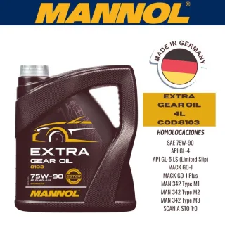 ACEITE TRANSMISION SINTETICO MANNOL 75W90 4L EXTRA GETR. CAJA (X4U) GL4/GL5 LS