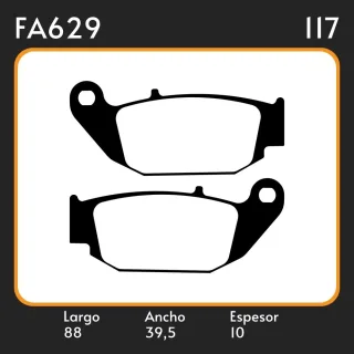 PASTILLAS DE FRENO  HONDA HONDA INVICTA  LAR. 88 ANC. 39.5 ESP. 10 POSC. TRAS. GUARDADO 162 EQUIVALENCIAS FA629