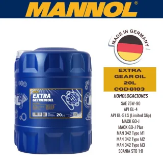 ACEITE TRANSMISION SINTETICO MANNOL 75W90 20L EXTRA GETR. CAJA (X1U) GL4/GL5 LS