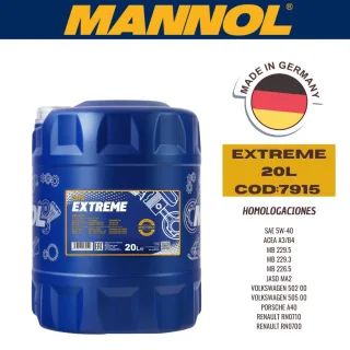 ACEITE SINTETICO MANNOL 5W40 20L EXTREME CAJA (X1U) API SN/CH-4 - ACEA A3/B4