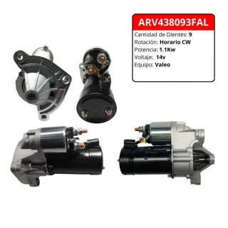 MOTOR DE ARRANQUE VALEO PEUGEOT 206 207 208 306 307 308 PARTNER  1.4 1.6 / CITROEN C3 C4 BERLINGO 1,4 1,6 DIENTES 9 VOLTS 12V SENTIDO HORARIO POTENCIA