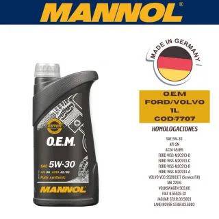 ACEITE SINTETICO MANNOL 5W30 O.E.M FORD/VOLVO (PLASTICO) 1L CAJA (X20U) API SN - ACEA A5/B5 – ILSAC GF4