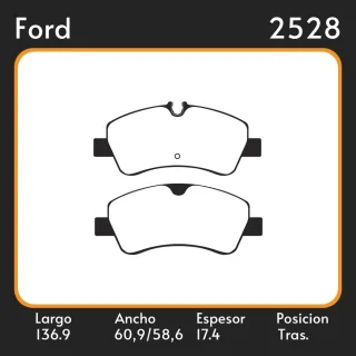 PASTILLAS DE FRENO  FORD TRANSIT VI 2.0 - 2.2 TDCI 13 LAR. 136.9 ANC. 60,9/58,6 ESP. 17.4 POSC. TRAS. GUARDADO (1147) EQUIVALENCIAS PD/1602-A 49110