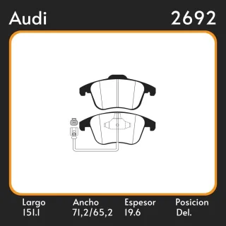 PASTILLA DE FRENO AUDI Q3 WOLKSVAGEN TIGUAN 1.4 - 2.0 TDI 07/ ALTO 71.20/71.00 ANCHO 155.10 ESPESOR 19.60 POSICION DELANTERA 1081 EQUIVALENCIAS FRAS L