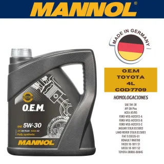 ACEITE SINTETICO MANNOL 5W30 O.E.M TOYOTA PLASTICO 4L  CAJA (X4U) API SN PLUS - ACEA A5/B5