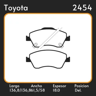 PASTILLAS DE FRENO  TOYOTA COROLLA 06/ LAR. 136,8/136,8 ANC. 61,5/58,05 ESP. 18,00     18,00 POSC. DEL. GUARDADO (910) EQUIVALENCIAS 46320 1433 PD/669