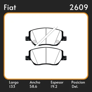 PASTILLAS DE FRENO  FIAT   TIPO 1.3D - 1.4 - 1.6 2015/ DELANTERA LAR. 133 ANC. 58.6 ESP. 19.2 POSC. DEL. GUARDADO 1209 EQUIVALENCIAS PD/1601   51370