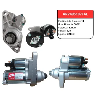 MOTOR DE ARRANQUE VALEO VOLKSWAGEN FOX SURAN VOYAGE GOL SAVEIRO POLO GOLF DIENTES 11 VOLTS 12V SENTIDO ANTIHORARIO POTENCIA 1.1KW (COMPATIBLE 9 DIENTE