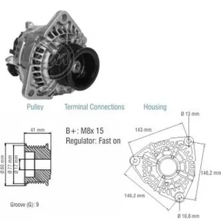 ALTERNADOR MERCEDES BENZ  LS1938/ 2638/ OMNIBUS/ OA SERIES 24V 80AMP