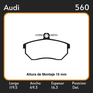 PASTILLAS DE FRENO  AUDI A4 97/ 1.6 - 1.8 - 1.9 TDI - QUATTRO - CABRIOLET LAR. 119.5 ANC. 69.3 ESP. 16.3 POSC. DEL. GUARDADO (15) EQUIVALENCIAS LITTON