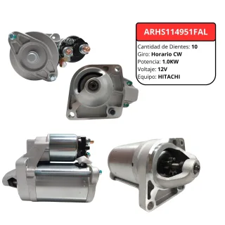 MOTOR ARRANQUE HITACHI FIAT PALIO SIENA PUNTO UNO MOBI MOTORES 1.0.1.3 1.4 2010--> 12V 1.0KW GIRO DERECHO 10 DIENTES 51899848 S114-951 S2070S UD13783S