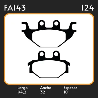 PASTILLAS DE FRENO  HONDA  HONDA NSR 250 / RVF 400 / VFR 400 - 750 94/98 LAR. 94 ANC. 32 ESP. 10 POSC. DEL. GUARDADO 140 EQUIVALENCIAS FA143