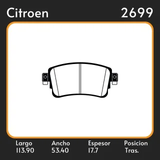 PASTILLAS DE FRENO CITROEN SPACETOURER 1.2-1.6-2.0 JUMPY 1.6-2.0 / PEUGEOT EXPERT III 1.5-1.6-2.0HDI / TOYOTA PROACE1.6-2.0 / POSICION TRASERA 113X53X