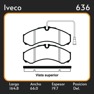 PASTILLAS DE FRENO  IVECO DAILY-GRINTA 10 (01/85-) LAR. 164.8 ANC. 66 ESP. 19.7 POSC. DEL. GUARDADO (585) MAZFREN 3082 FRAS LE PD/122-A FIMPEX 1228 LP