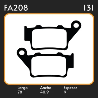 PASTILLAS DE FRENO HUSABER ATK KTM TM MAICO  BAJAJ ROUSER  LAR. 78 ANC. 40.9 ESP. 9 POSC. DEL. GUARDADO FA 208