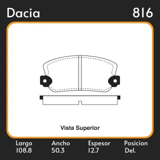 PASTILLAS DE FRENO  DACIA 1210/1310/1410/DE SIN REMACHE LAR. 108.8 ANC. 50.3 ESP. 12.7 POSC. DEL. GUARDADO () EQUIVALENCIAS FIMPEX 1831