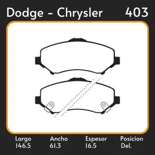 PASTILLAS DE FRENO  DODGE-CHRYSLER JOURNEY-CARAVAN 07/ LAR. 146.5 ANC. 61.3 ESP. 16.5 POSC. DEL. GUARDADO (954) EQUIVALENCIAS FIMPEX 5742 FRAS LE PD/1