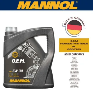 ACEITE SINTETICO MANNOL 5W30 O.E.M PEUGEOT/CITROEN 4L  CAJA (X4U) API SN ACEA C2/C3 PSA B71 2290